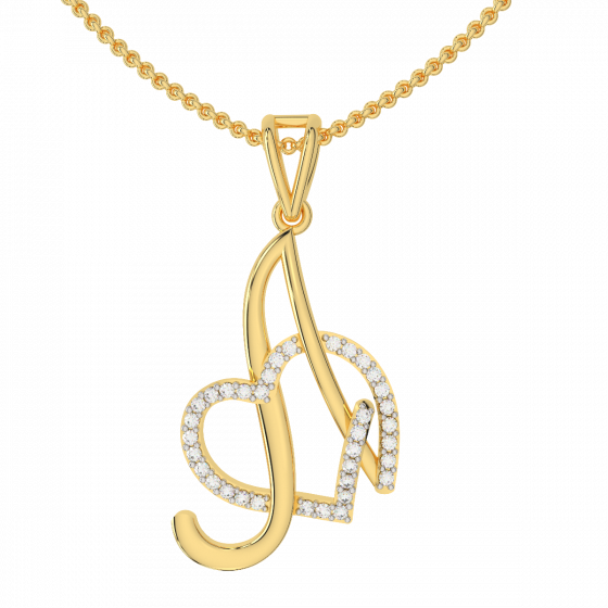 Letter A Heart Gold Diamond Pendant