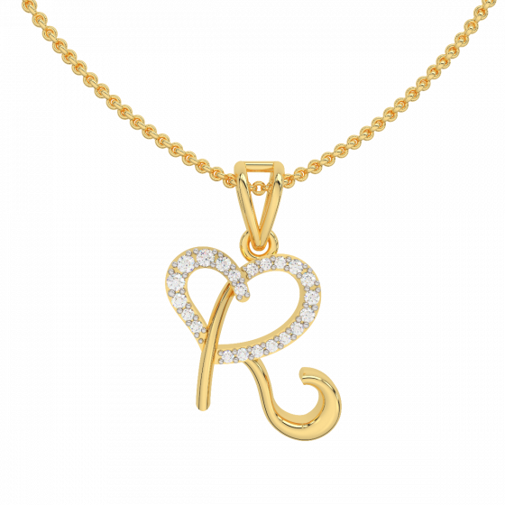 Alphabet R Heart Shaped Diamond Pendant