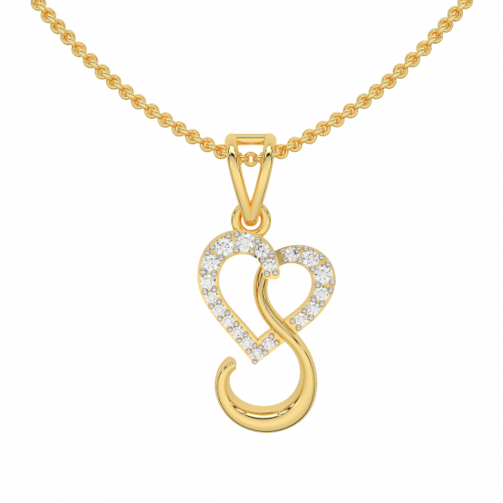 Letter S Heart Diamond Pendant