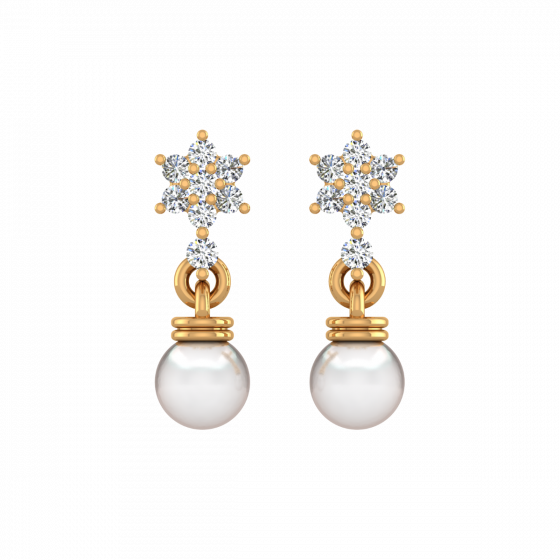 Blooming Whites Pearl  Diamond Earrings