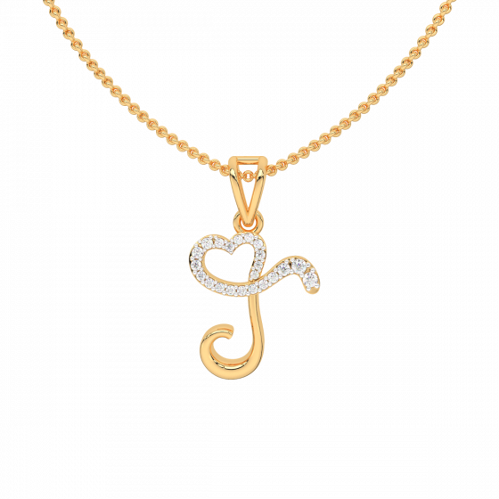 Alphabet T Heart Shaped Diamond Pendant