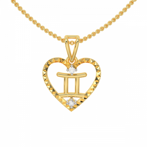 Gemini Zodiac Sun Sign Gold Diamond Pendant