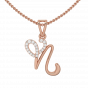 Letter N Heart Shaped Diamond Pendant