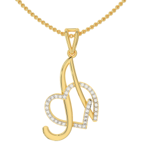 Letter A Heart Gold Diamond Pendant