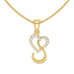 Letter S Heart Diamond Pendant