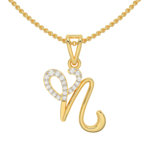 Letter N Heart Shaped Diamond Pendant