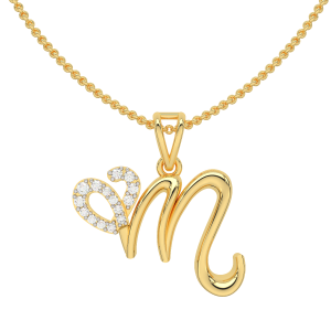 Letter M Heart Shaped Diamond Pendant