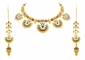 Elongated Multicolour Gold Necklace & Earrings Set