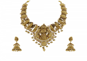 Intricately Shaped Gold Maharani Necklace & Earrings Set