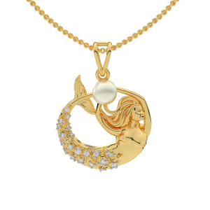 Mermaid Diamond  Pendant With Pearl