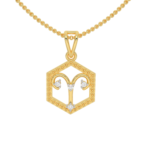 Aries Zodiac Sun Sign Gold Diamond Pendant