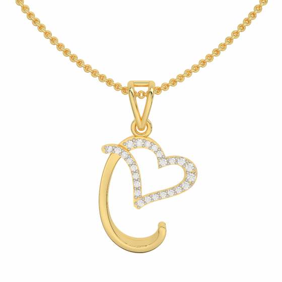 Letter C Heart Gold Diamond Pendant