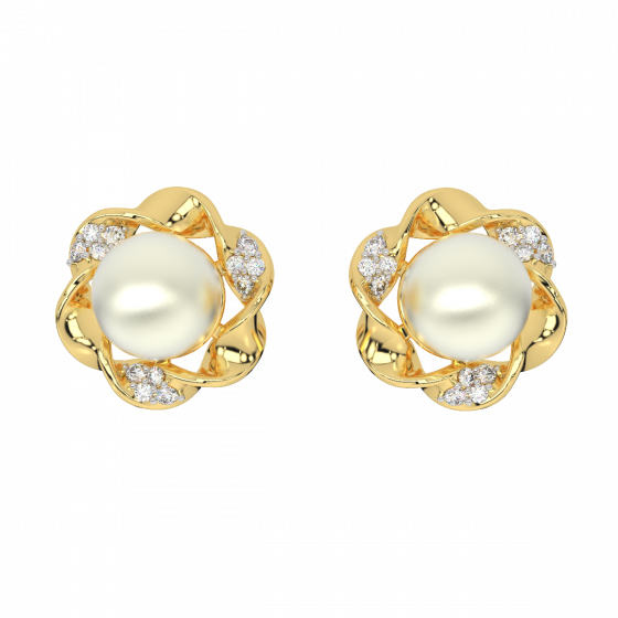Mode N Mood Gold Diamond & Pearl Earrings