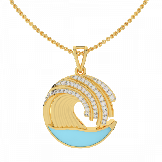 Life Is A Wave Gold Diamond Pendant With Enamel