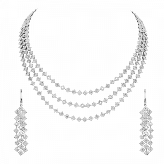 Bridal Gold & Diamond Three Liner Necklace Set