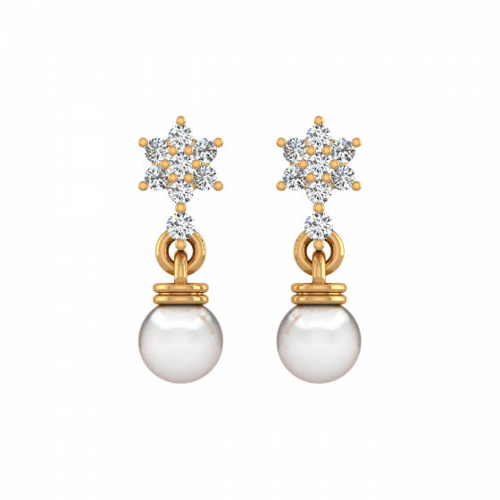 The Blooming Whites Gold Diamond & Pearl Earring