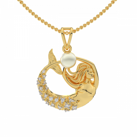 Be A Mermaid Diamond Gold Pendant With Pearl