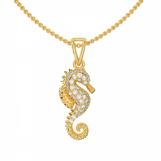 Capture The Sea Horse Gold Diamond Pendant