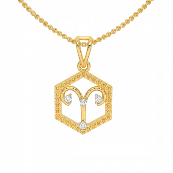 Aries Zodiac Sun Sign Gold Diamond Pendant