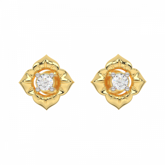 Floral Poise Gold Diamond Stud Earrings