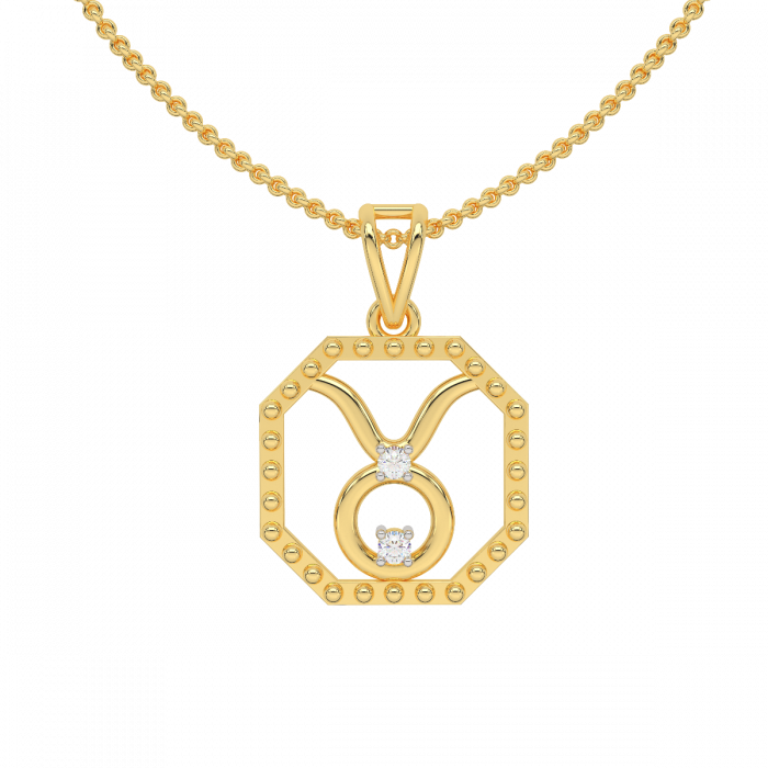 Amazon.com: 14K Yellow Gold Reversible Round Bull Taurus Zodiac Sign Pendant  with Cuban Chain Necklace, 16