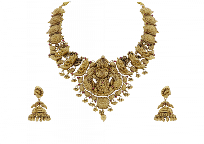 Intricately Shaped Gold Maharani Necklace & Earrings Set