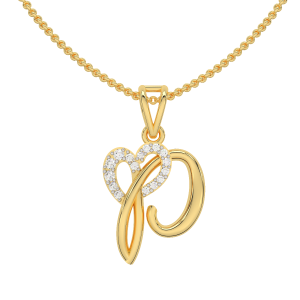 Letter P Heart Gold Diamond Pendant