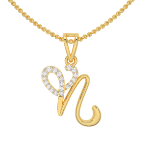Letter N Heart Gold Diamond Pendant
