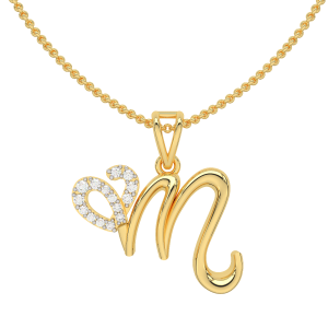 Letter M Heart Gold Diamond Pendant