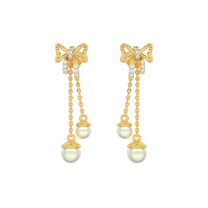 Knotty Danglers Gold Diamond & Pearl Earring