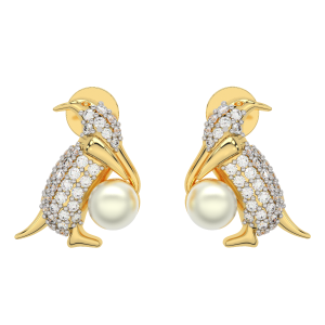 So Fluffy! Gold Diamond Pearl Earrings