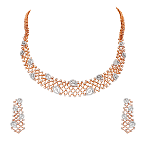 Designer Gold & Diamond Necklace Set With Pear Motifs