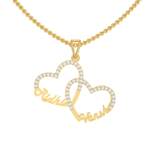 Hearts Couple Name Personalized Gold Diamond Pendant